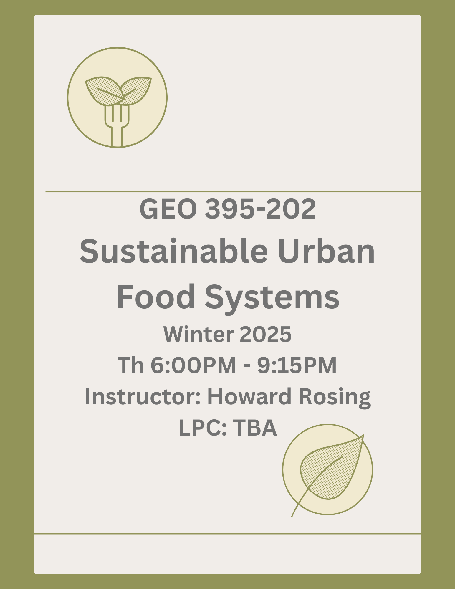 GEO 395-202 Sustainable Urban Food Systems